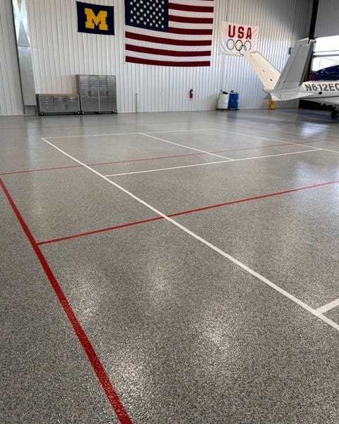 Completed decorative flake floor coating