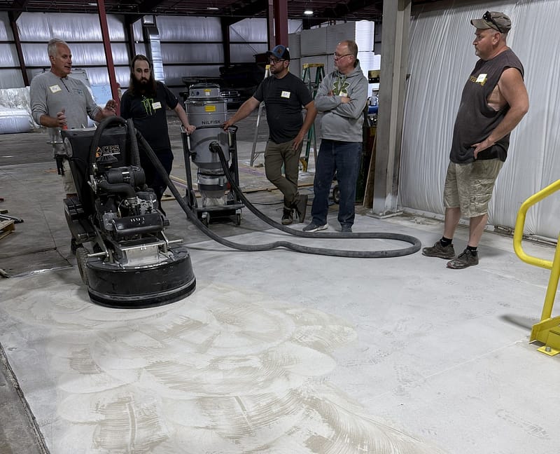 Surface prep concrete grinder demonstration