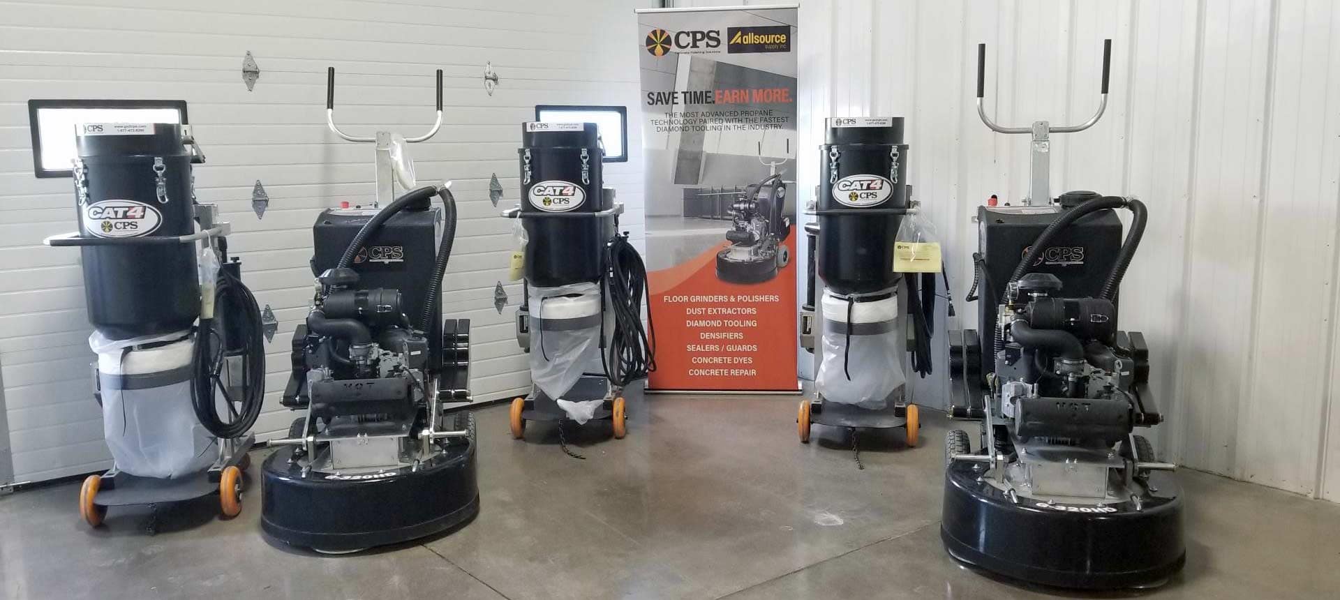 Grinders, polishers, dust extractors and other concrete floor equipment.